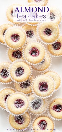 the cover of almond tea cakes with blueberry filling