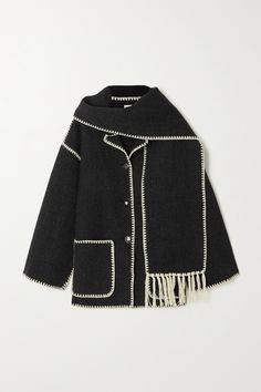 Scarf Jacket, Embroidered Coat, Coat Trends, Embroidered Wool, Wool Blend Jacket, Mode Inspo, Casual Jacket, Gray Jacket, Casual Outfit