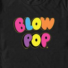 the blow pop logo on a black shirt