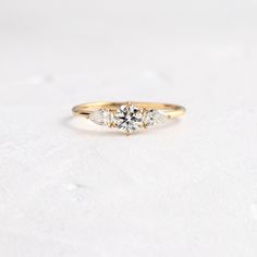 |14k Yellow Gold|.3ct. Rose Gold Pictures, Handcrafted Engagement Ring, Light Ring, Pear Cut Diamond, Plastic Ring, Necklace Chain Lengths, Three Stone Engagement, Three Stone Engagement Rings