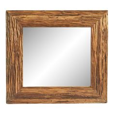 a wooden frame mirror on a white background