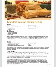 the recipe for grandma castro's tamale recipe is shown in an image above