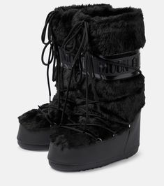 Find MOON BOOT Icon Faux Fur-trimmed Snow Boots on Editorialist. Upper: fabric. Lining: fabric. Sole: fabric insole, rubber sole. Toe shape: round toe. Made in Romania. Includes: shoe box. Black Moon Boots, Black Fur Boots, Fur Boots Women, Genshin Oc, Birthday Fit, Fur Snow Boots, Boots Tall, Birthday Fits, Moon Boot