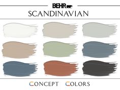 the color scheme for scandinavian colors is shown in different shades and sizes, including black, white