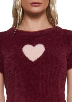 Look cute sealin' it with a kiss while wearing this short sleeve fuzzy sweater with a heart on it and a snug stretchy fit. Red Dolls, Sugar Thrillz, Heart Graphic, Heart Sweater, Fuzzy Sweater, Fairy Dress, A Kiss, Heart On, Rainbow Stripes