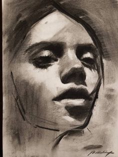 a black and white drawing of a woman's face