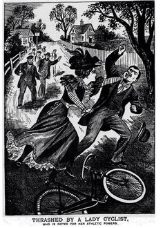 an old black and white drawing of a man riding a bike with a woman on it