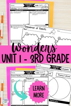 the wonders unit 1 3rd grade worksheet is shown with pencils and markers