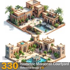 Isometric Moroccan Courtyard | Reference Images | 8K ,  on ArtStation at https://www.artstation.com/artwork/Gvgvld Moroccan House Exterior, Moroccan Courtyard, Wedding Ring Images, Game Designer, Sims Building, Old Factory, Farm Buildings, Image Ideas, French Countryside