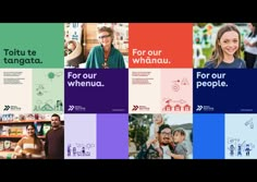 a collage of images with people in different colors and styles, including the words toltu te tangata for our whenua