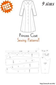 the princess coat sewing pattern is shown with instructions to sew it and how to use it