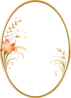 an oval gold frame with flowers and leaves