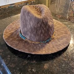 Old County Road Cowgirl Hat With Delicate Beading Strings Around The Head. Never Used. In Great Condition. Found A Lose Thread When Taking Photos, Please Refer To The Picture. Material: Polyester Brim: 3" Brown Wide Brim Beaded Hat, Beaded Brown Wide Brim Hat, Brown Beaded Wide Brim Hat, Bohemian Brown One Size Hat, Western Brown Beaded Hat, Western Style Brown Beaded Hat, Man Hats, Cowgirl Hat, Cowgirl Hats