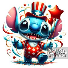 an image of a cartoon character with stars and stripes on it's head, holding balloons