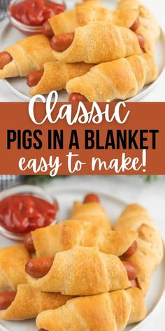 pigs in a blanket on a plate with ketchup