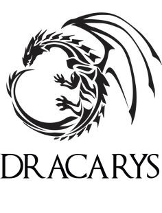 the logo for dracarys's with a black dragon on it and white background