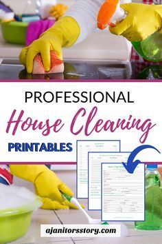 professional house cleaning printables for the kitchen and dining room with text overlay that reads professional house cleaning printables