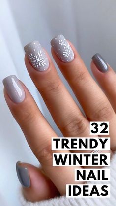 winter nail designs Elegant Snowflake Nails, Cute Short Winter Nail Designs, Simple Snowflake Nail Art, Nails With Snowflakes Winter, Winter Themed Nails Simple, Winter Nail Designs Glitter, Gray Christmas Nails Acrylic, Light Purple Winter Nails, Classy Snowflake Nails