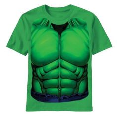 a green t - shirt with an image of the hulk on it's chest