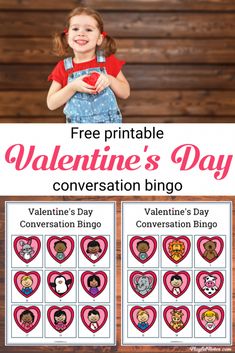 valentine's day conversation bingo game for kids with free printables on it