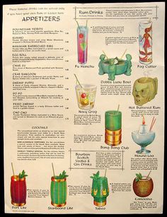 an old recipe book shows different types of drinks