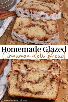 homemade glazed cinnamon roll bread on a cutting board