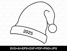 a black and white drawing of a santa hat with the number 2055 on it