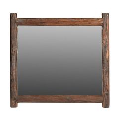 a wooden frame mirror on a white background