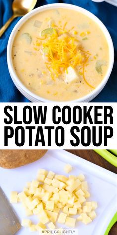 two pictures with different types of food in them and the words slow cooker potato soup