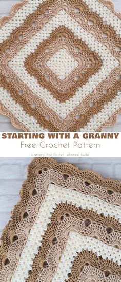 the crocheted granny afghan is shown with text that says starting with a granny