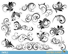 a set of black and white floral designs