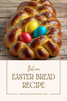 an easter bread with eggs in it and sprinkles