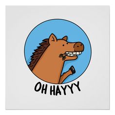 a cartoon horse with the words hygh on it's face and mouth