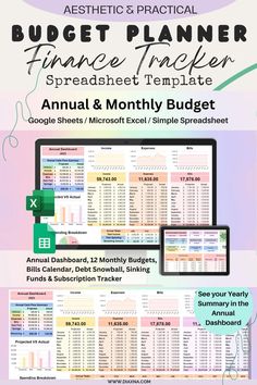 the budget planner spreadsheet template for an annual and month - by - month