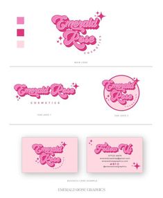 some type of business cards with pink lettering and stars on the bottom, one is for an