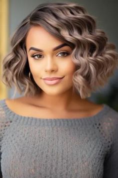 This is a modern and chic option for classic hairdos called the asymmetrical crochet bob with waves. Its trend is an elegant bob cut with a difference and bead-like crochet hair styled in waves for extra depth. Click here to check out more trending crochet braids styles this year. Bob With Waves, Asymmetrical Crochet, Crochet Bob