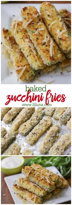 baked zucchini fries with parmesan cheese on top