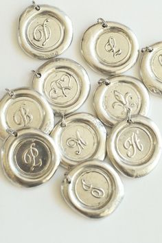 Random Thoughts of Silver and White  silver jewelry Wax Seal Pendant, Silver Clay, Silver Monogram, Precious Metal Clay, A B C D, Silver Style, Metal Clay, Wax Seal, A B C