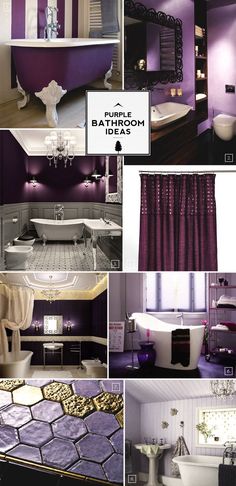 purple bathroom decor with white bathtub, sink and tub in the same color scheme