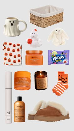 an assortment of items that include candles, soaps, and other things to put in the basket