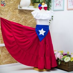 Chile Dress  Body, Skirt and hair accesory Argentina Dress Traditional, Chile National Costume, Mexican Flag Dress, Red Ribbon Skirts Native American, Chile Girls, Red Jingle Dress Regalia, Folkloric Dress, America Dress, Body Rock