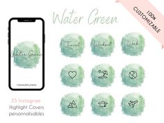 the watercolor green icons are displayed on an iphone, and it is also available for use