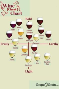 a wine chart with different types of glasses