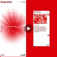 an image of radio alce with red and white colors on the screen, in front of