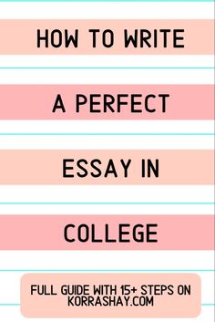 the text how to write a perfect college application on a pink and blue striped background