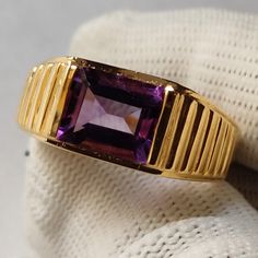 Buyer Must BE Reads All  Details About The Product . Material 925 Sterling Silver  . Band Color  Gold . Gemstone Natural Amethyst  . Gemstone Colour Purple  . Gemstone Shape Cushion  . Cut Grade Faceted . Birthstone  February  . Style  Art Deco . Ring  Men's And Boys Classic Amethyst Signet Ring As Gift, Classic Amethyst Signet Ring For Gift, Classic Amethyst Signet Ring Hallmarked, Classic Hallmarked Amethyst Signet Ring, Classic Amethyst Signet Ring With Polished Finish, Formal Hallmarked Amethyst Signet Ring, Formal Amethyst Hallmarked Signet Ring, Classic Amethyst Signet Ring For Anniversary, February Style