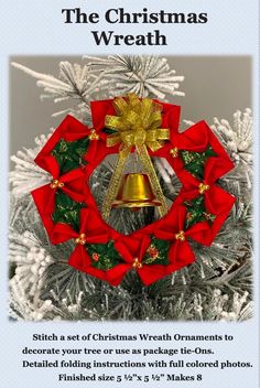 a christmas wreath with bells and bows on it