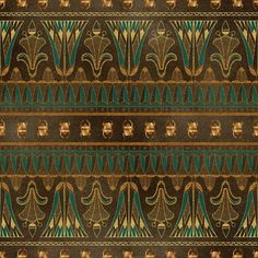 an ornate pattern with gold and green accents on a black background, in the style of art deco