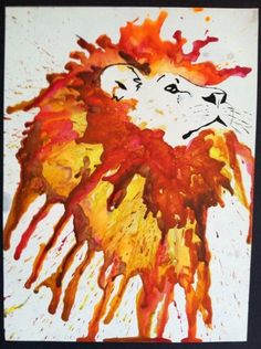 a painting of a lion with orange and yellow colors