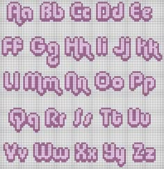 a cross stitch pattern with the letters and numbers in purple on a white background,